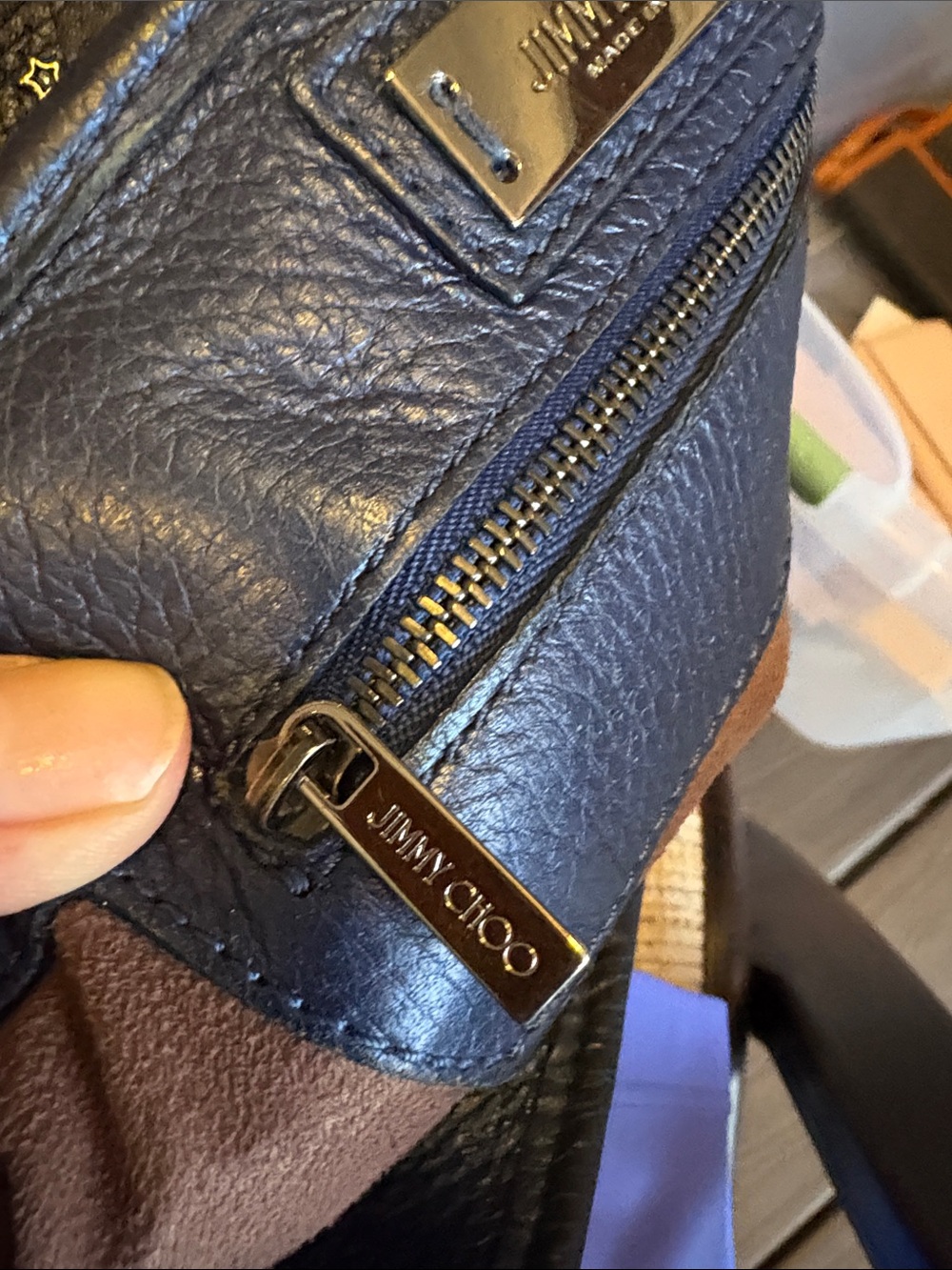 RARE Jimmy Choo Pebbled Navy Leather StarStud Shoulder Bag Red Jewel Star accent - Picture 9 of 16